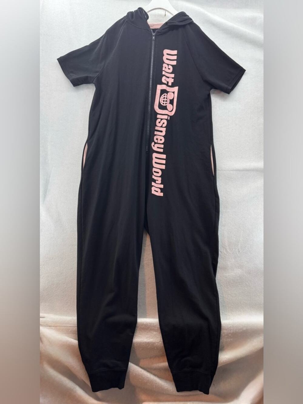 Disney Parks WDW Minnie Mouse Hooded Jumpsuit Zip-up Onesie Black Rose Gold XXL